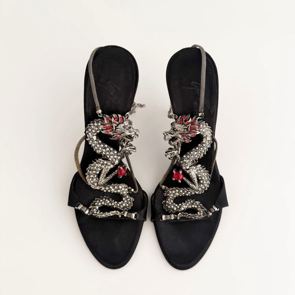 Giuseppe Zanotti S/S 2004 Dragon Black Satin Heels